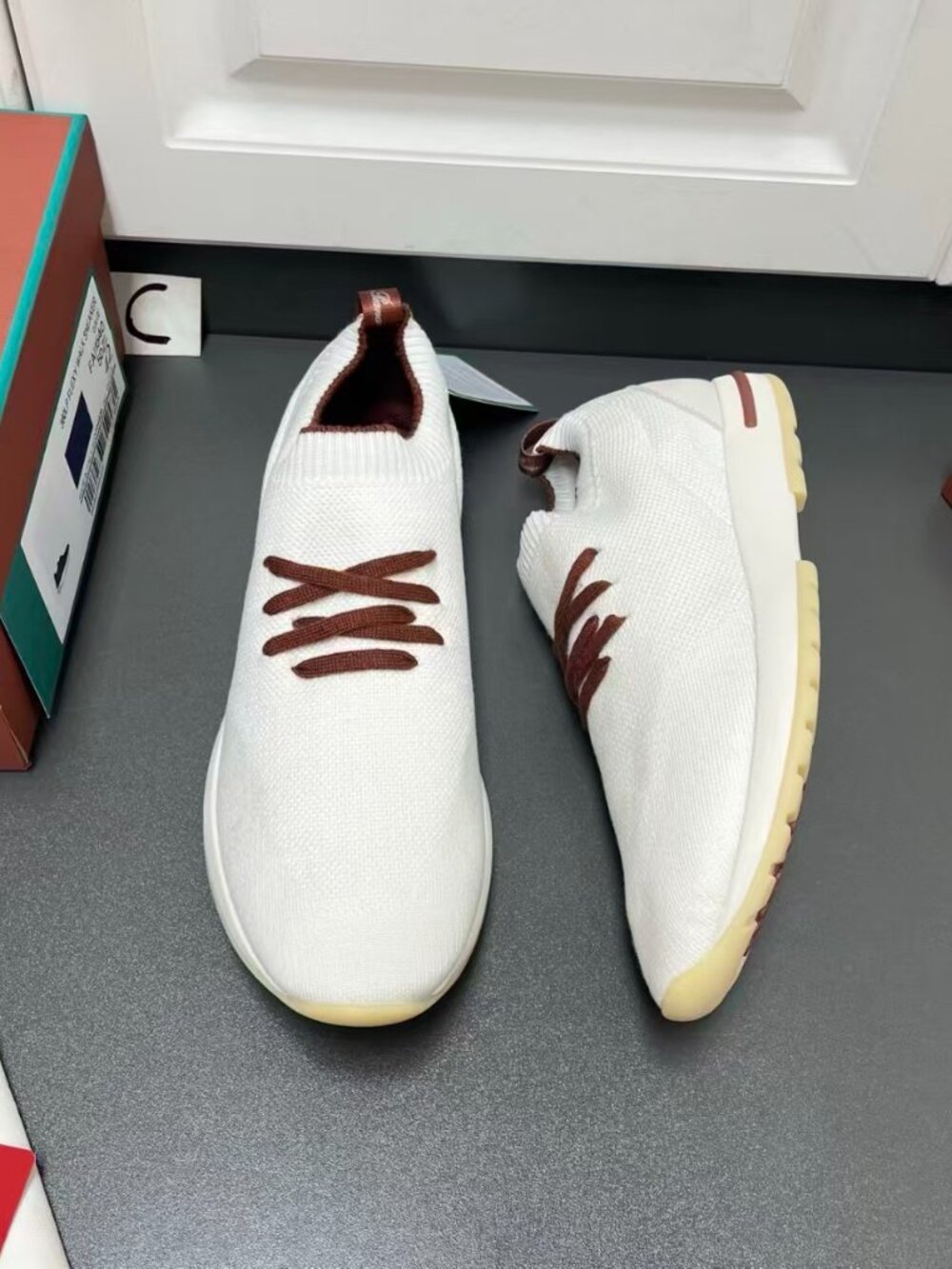Loro Piana 360 Flexy Walk Knit Sneakers White Chestnut - Picture 3 of 8